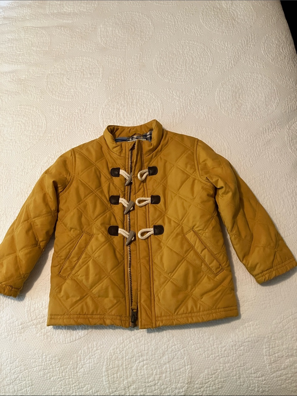 Kids Quilted Toggle Puffer Jacket in Mustard
